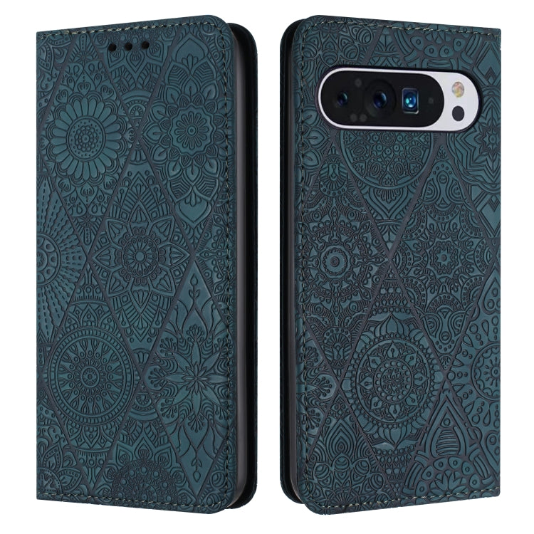 For Google Pixel 9 / 9 Pro Ethnic Embossed Adsorption Leather Phone Case(Blue) - Google Cases by PMC Jewellery | Online Shopping South Africa | PMC Jewellery | Buy Now Pay Later Mobicred