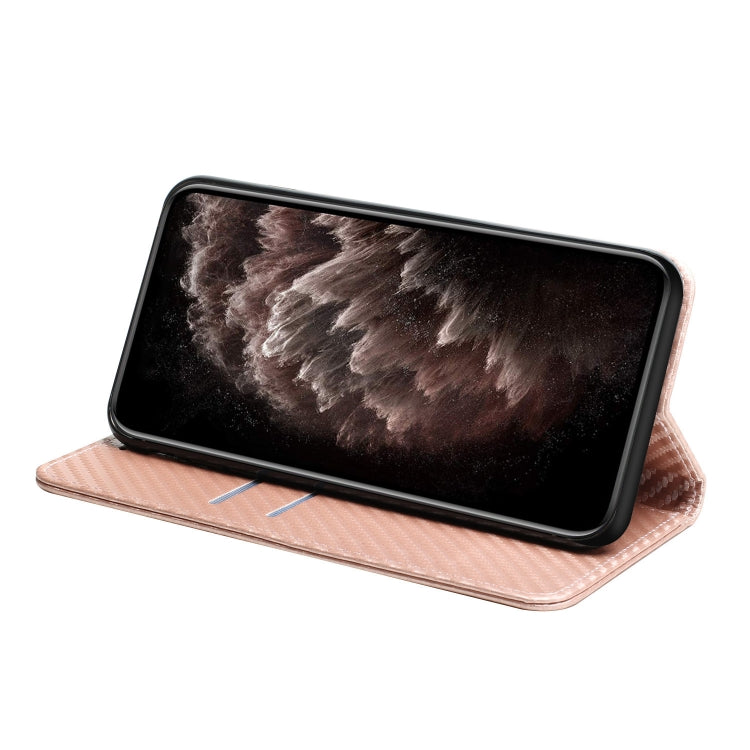 For iPhone 16 Plus Carbon Fiber Texture Magnetic Flip Leather Phone Case(Rose Gold) - iPhone 16 Plus Cases by PMC TechLife | Online Shopping South Africa | PMC TechLife | Buy Now Pay Later Mobicred