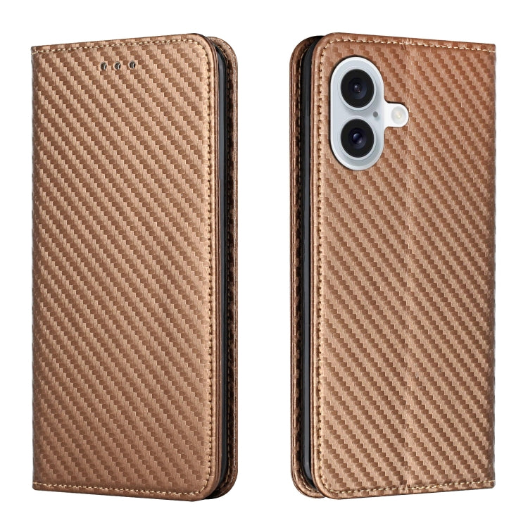 For iPhone 16 Carbon Fiber Texture Magnetic Flip Leather Phone Case(Brown) - iPhone 16 Cases by PMC Jewellery | Online Shopping South Africa | PMC Jewellery | Buy Now Pay Later Mobicred