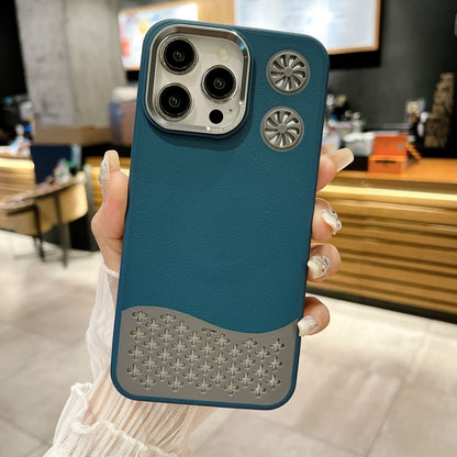 For iPhone 16 Pro Leather Textured Fan Hollow Cooling MagSafe Magnetic Phone Case(Blue) - iPhone 16 Pro Cases by PMC Jewellery | Online Shopping South Africa | PMC Jewellery | Buy Now Pay Later Mobicred