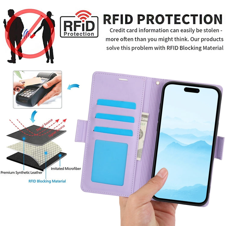 For iPhone 16 Plus Side Buckle RFID Anti-theft Leather Phone Case(Light Purple) - iPhone 16 Plus Cases by PMC TechLife | Online Shopping South Africa | PMC TechLife | Buy Now Pay Later Mobicred