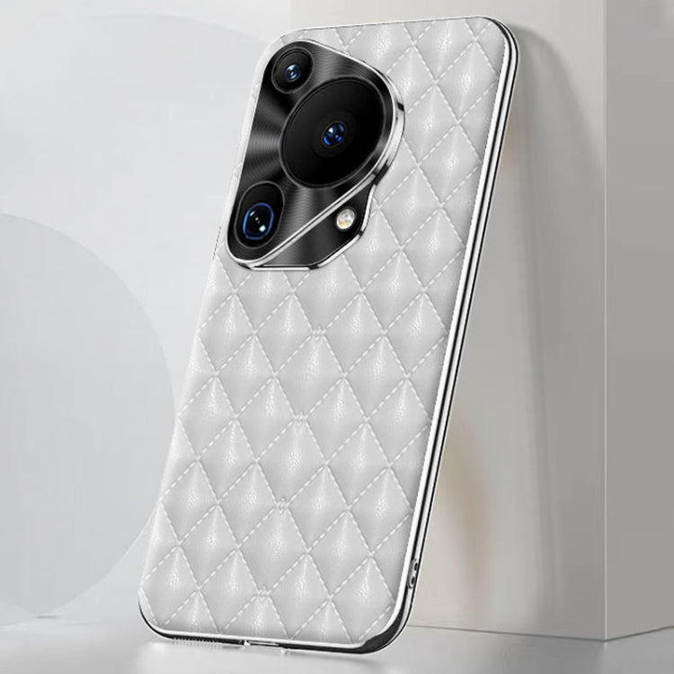 For Huawei Pura 70 Ultra Silver Edge Rhombic Texture PU Leather Phone Case(White) - Huawei Cases by PMC Jewellery | Online Shopping South Africa | PMC Jewellery | Buy Now Pay Later Mobicred