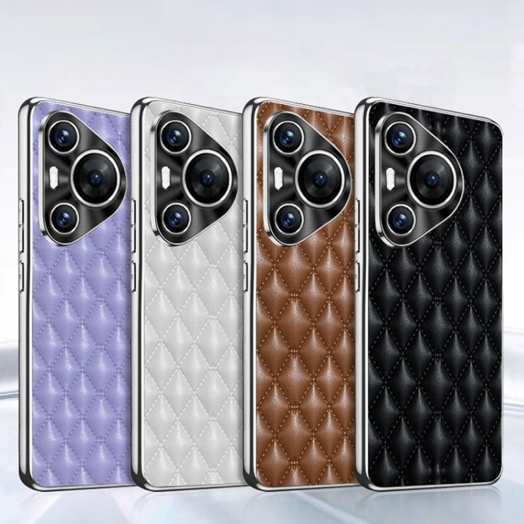 For Huawei Pura 70 Pro / 70 Pro+ Silver Edge Rhombic Texture PU Leather Phone Case(Purple) - Huawei Cases by PMC Jewellery | Online Shopping South Africa | PMC Jewellery | Buy Now Pay Later Mobicred