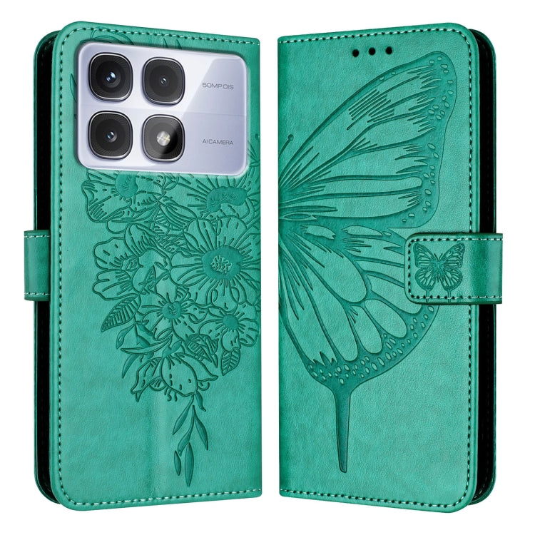 For Redmi K70 Ultra 5G Global Embossed Butterfly Leather Phone Case(Green) - Xiaomi Cases by PMC Jewellery | Online Shopping South Africa | PMC Jewellery | Buy Now Pay Later Mobicred