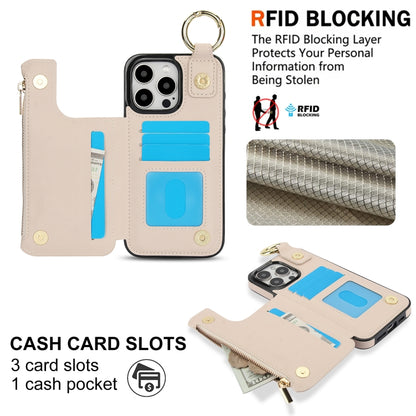 For iPhone 16 Pro Max RFlD Anti-theft Double Buckle Ring Zipper Card Phone Case(White) - iPhone 16 Pro Max Cases by PMC Jewellery | Online Shopping South Africa | PMC Jewellery | Buy Now Pay Later Mobicred