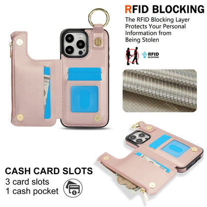 For iPhone 16 Pro RFlD Anti-theft Double Buckle Ring Zipper Card Phone Case(Rose Gold) - iPhone 16 Pro Cases by PMC Jewellery | Online Shopping South Africa | PMC Jewellery | Buy Now Pay Later Mobicred