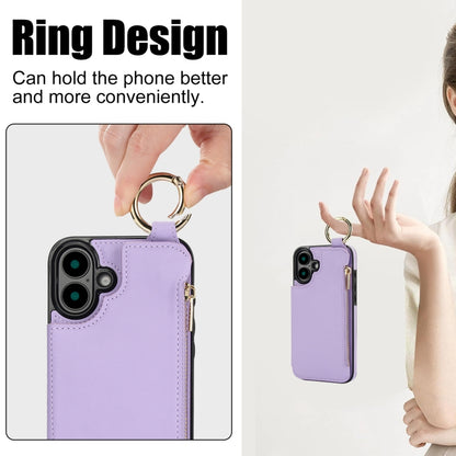 For iPhone 16 RFlD Anti-theft Double Buckle Ring Zipper Card Phone Case(Purple) - iPhone 16 Cases by PMC Jewellery | Online Shopping South Africa | PMC Jewellery | Buy Now Pay Later Mobicred