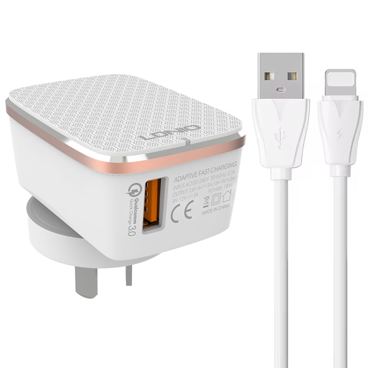 LDNIO A1204Q QC3.0 18W USB Fast Charger with 1m USB to 8 Pin Cable, Plug Type:US Plug(White Gold) - USB Charger by LDNIO | Online Shopping South Africa | PMC Jewellery | Buy Now Pay Later Mobicred