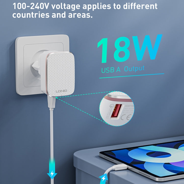 LDNIO A1204Q QC3.0 18W USB Fast Charger with 1m USB to USB-C / Type-C Cable, Plug Type:EU Plug(White Gold) - USB Charger by LDNIO | Online Shopping South Africa | PMC TechLife | Buy Now Pay Later Mobicred
