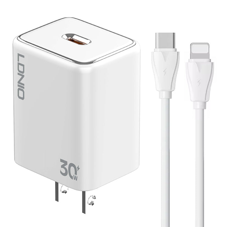 LDNIO A1508C PD30W USB-C / Type-C Fast Charger with 1m 8 Pin Cable(White) - USB Charger by LDNIO | Online Shopping South Africa | PMC Jewellery | Buy Now Pay Later Mobicred