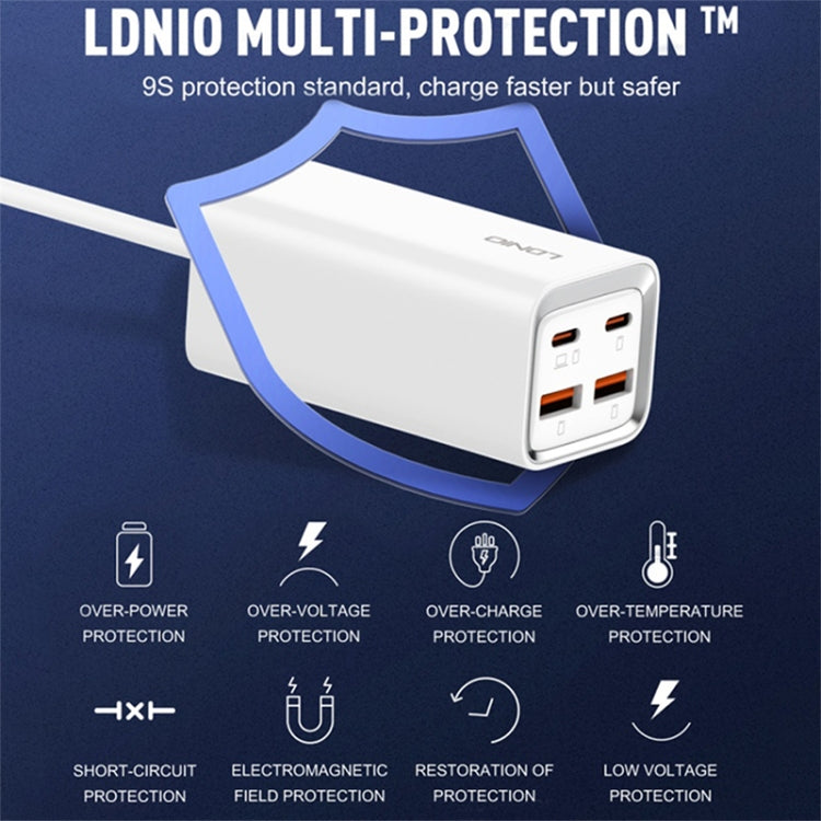 LDNIO A4610C PD65W Dual USB-C / Type-C + Dual USB Fast Charger, Cable Length: 1.5m, Plug Type:US Plug(White) - free shipping - PMC TechLife - Order now!