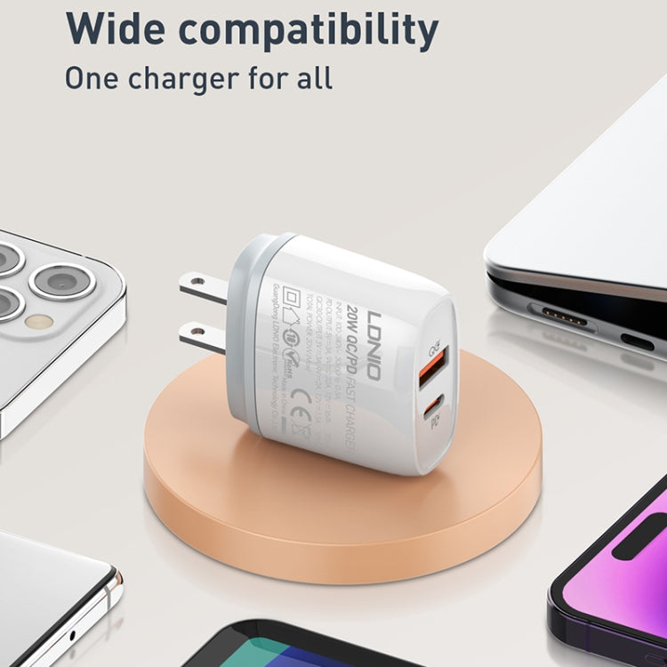 LDNIO Q229 QC3.0 / PD20W USB + Type-C Fast Charger with 1m Type-C to 8 Pin Cable, Plug Type:EU Plug(White) - free shipping - PMC Jewellery - Order now!