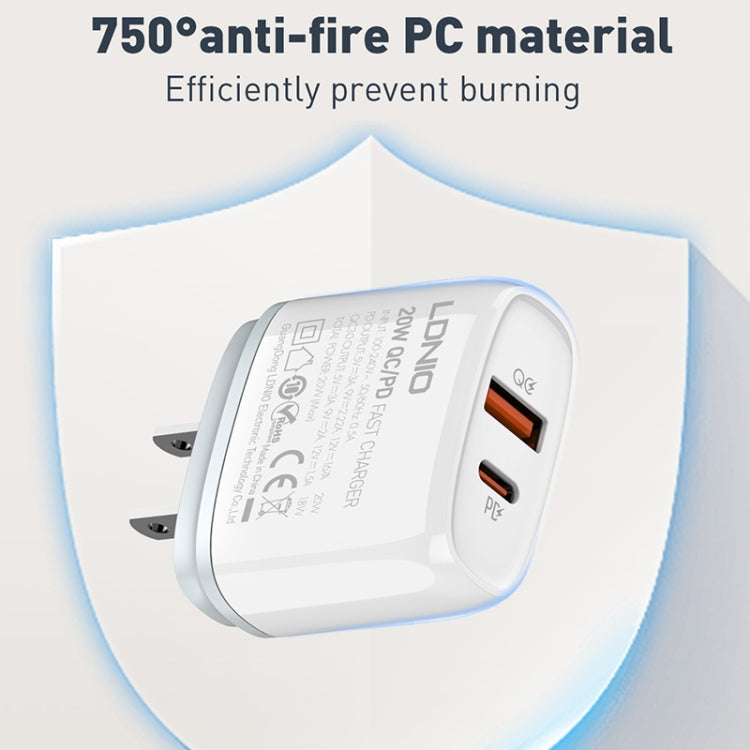 LDNIO Q229 QC3.0 / PD20W USB + Type-C Fast Charger with 1m Type-C to 8 Pin Cable, Plug Type:EU Plug(White) - free shipping - PMC Jewellery - Order now!