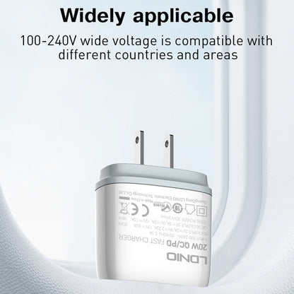 LDNIO Q229 QC3.0 / PD20W USB + Type-C Fast Charger with 1m Type-C to 8 Pin Cable, Plug Type:US Plug(White) - USB Charger by LDNIO | Online Shopping South Africa | PMC Jewellery | Buy Now Pay Later Mobicred