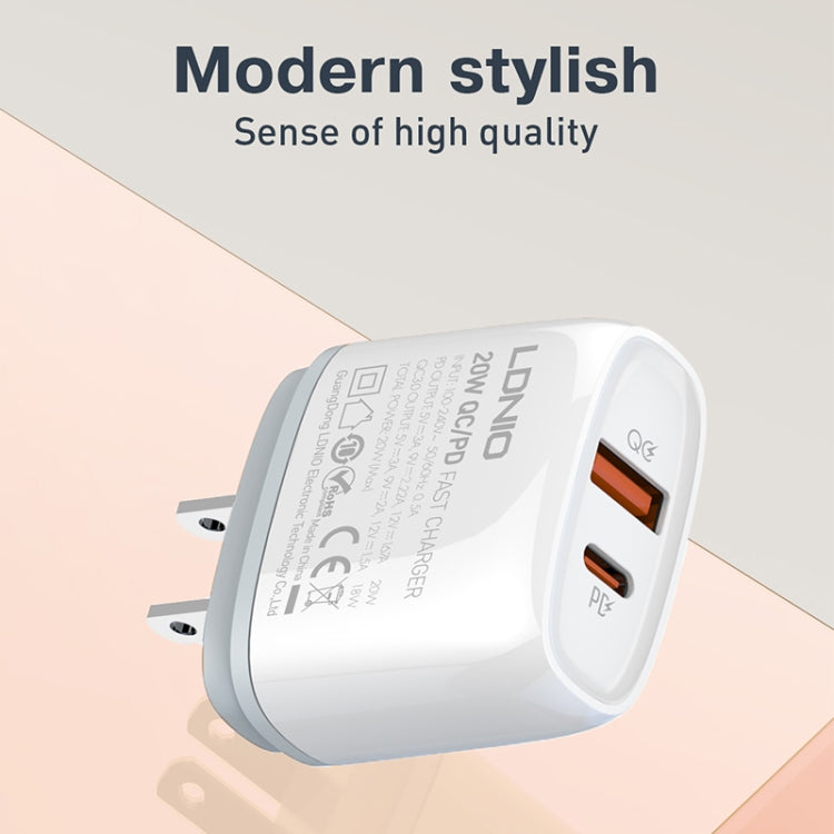 LDNIO Q229 QC3.0 / PD20W USB + Type-C Fast Charger with 1m Type-C to Type-C Cable, Plug Type:UK Plug(White) - free shipping - PMC TechLife - Order now!