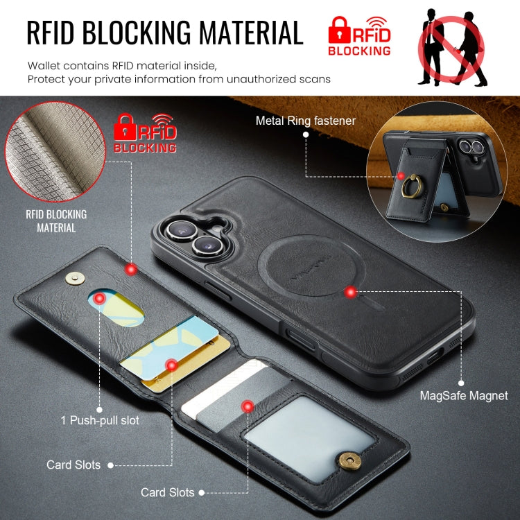 For iPhone 16 DG.MING K1 MagSafe Detachable Wallet RFID Back Cover Phone Case(Black) - iPhone 16 Cases by DG.MING | Online Shopping South Africa | PMC Jewellery | Buy Now Pay Later Mobicred