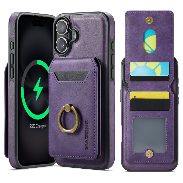 For iPhone 16 DG.MING K1 MagSafe Detachable Wallet RFID Back Cover Phone Case(Purple) - iPhone 16 Cases by DG.MING | Online Shopping South Africa | PMC Jewellery | Buy Now Pay Later Mobicred