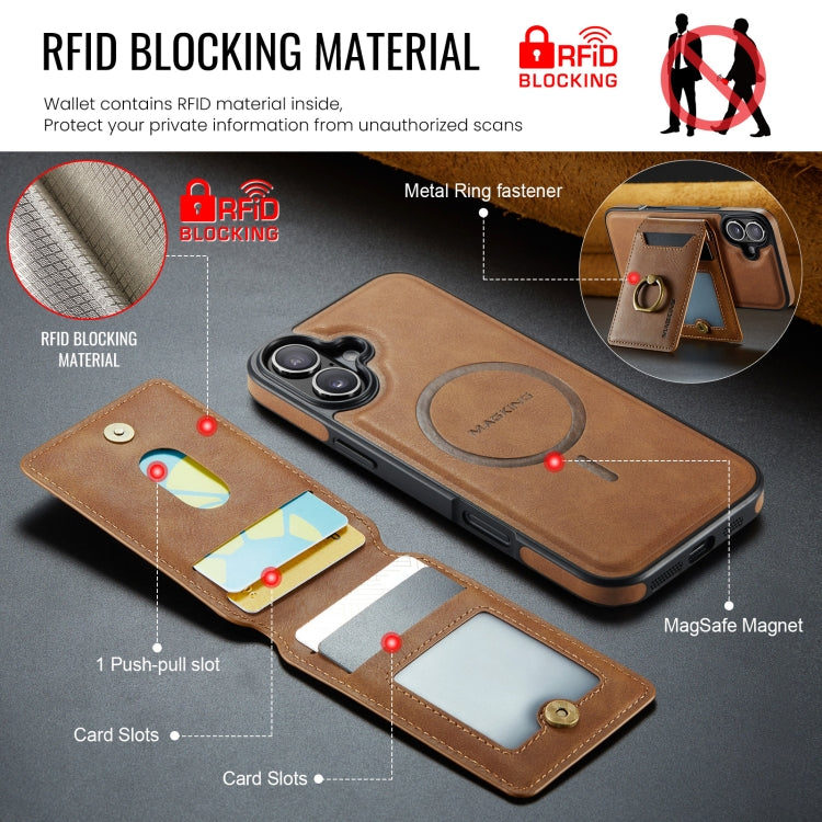 For iPhone 16 DG.MING K1 MagSafe Detachable Wallet RFID Back Cover Phone Case(Brown) - free shipping - PMC Jewellery - Order now!