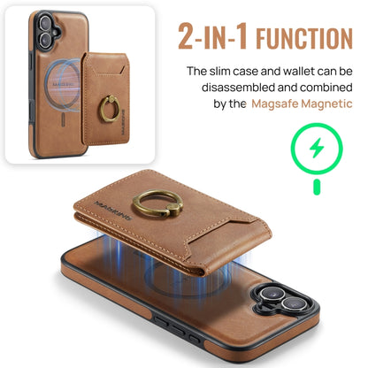 For iPhone 16 DG.MING K1 MagSafe Detachable Wallet RFID Back Cover Phone Case(Brown) - iPhone 16 Cases by DG.MING | Online Shopping South Africa | PMC Jewellery | Buy Now Pay Later Mobicred