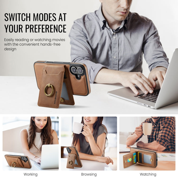For iPhone 16 DG.MING K1 MagSafe Detachable Wallet RFID Back Cover Phone Case(Brown) - free shipping - PMC Jewellery - Order now!
