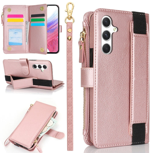 For Samsung Galaxy S24+ 5G Wristband Holder Zipper Purse RFID Leather Phone Case(Rose Gold) - Galaxy S24+ 5G Cases by PMC Jewellery | Online Shopping South Africa | PMC Jewellery | Buy Now Pay Later Mobicred