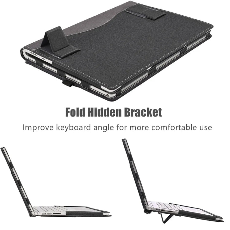 For MicroSoft Surface Laptop 13.5 inch Leather Laptop Shockproof Protective Case with Stand(Black) - 13.3 inch by PMC Jewellery | Online Shopping South Africa | PMC Jewellery | Buy Now Pay Later Mobicred