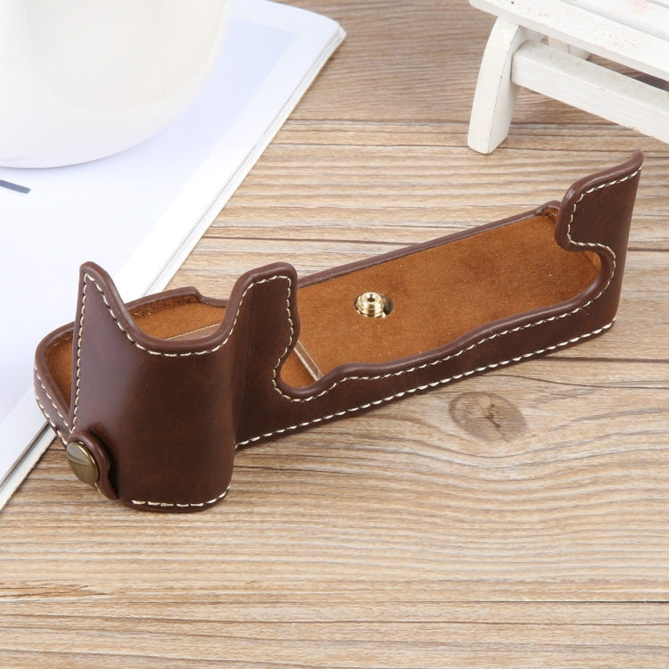 For FUJIFILM X-T5 Glossy PU Leather Camera Half Case Base(Coffee) - Half Case by PMC TechLife | Online Shopping South Africa | PMC TechLife | Buy Now Pay Later Mobicred
