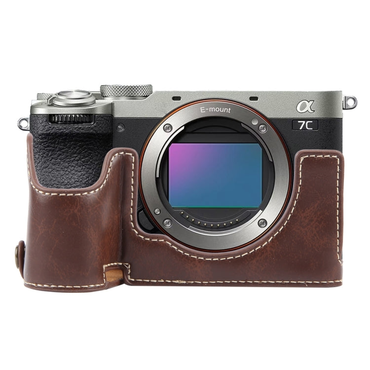 For Sony ILCE-7CM2 / Alpha 7C II Glossy PU Leather Camera Half Case Base(Coffee) - Half Case by PMC TechLife | Online Shopping South Africa | PMC TechLife | Buy Now Pay Later Mobicred