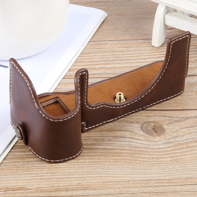 For Sony ILCE-7CM2 / Alpha 7C II Glossy PU Leather Camera Half Case Base(Coffee) - Half Case by PMC TechLife | Online Shopping South Africa | PMC TechLife | Buy Now Pay Later Mobicred