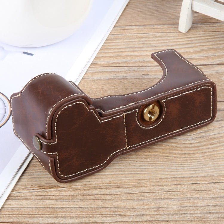 For Sony ILCE-7CM2 / Alpha 7C II Glossy PU Leather Camera Half Case Base(Coffee) - Half Case by PMC TechLife | Online Shopping South Africa | PMC TechLife | Buy Now Pay Later Mobicred