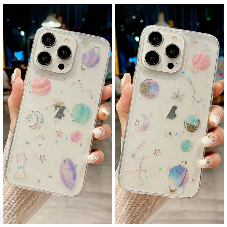 For iPhone 16 Plus Cosmic Star Glitter Epoxy TPU Phone Case(Transparent Pink) - iPhone 16 Plus Cases by PMC TechLife | Online Shopping South Africa | PMC TechLife | Buy Now Pay Later Mobicred