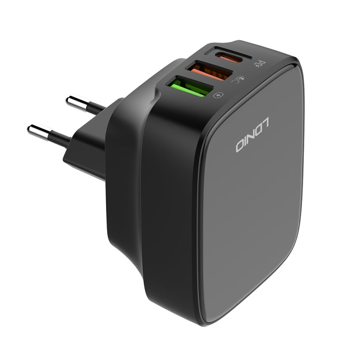 LDNIO Q334 32W Type-C + Dual USB Port Charger with 1m 8 Pin Data Cable, Plug Type:EU Plug(Black) - USB Charger by LDNIO | Online Shopping South Africa | PMC Jewellery | Buy Now Pay Later Mobicred