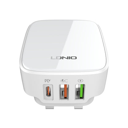 LDNIO Q334 32W Type-C + Dual USB Port Charger with 1m USB-C / Type-C to 8 Pin Data Cable, Plug Type:UK Plug(White) - USB Charger by LDNIO | Online Shopping South Africa | PMC Jewellery | Buy Now Pay Later Mobicred