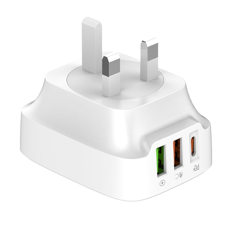 LDNIO Q334 32W Type-C + Dual USB Port Charger with 1m USB-C / Type-C to 8 Pin Data Cable, Plug Type:UK Plug(White) - USB Charger by LDNIO | Online Shopping South Africa | PMC Jewellery | Buy Now Pay Later Mobicred