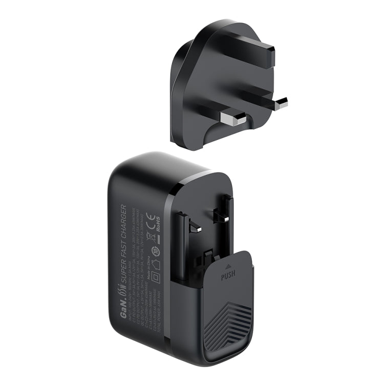 LDNIO Q366 65W USB + Dual Type-C Port Charger with 1m USB-C / Type-C to USB-C / Type-C Data Cable, Plug Type:UK Plug(Black) - USB Charger by LDNIO | Online Shopping South Africa | PMC Jewellery | Buy Now Pay Later Mobicred