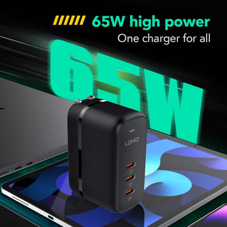 LDNIO Q367 65W GaN 3 x USB-C / Type-C Interface Charger with 1m USB-C / Type-C to USB-C / Type-C Data Cable, Plug Type:US Plug(Black) - free shipping - PMC Jewellery - Order now!