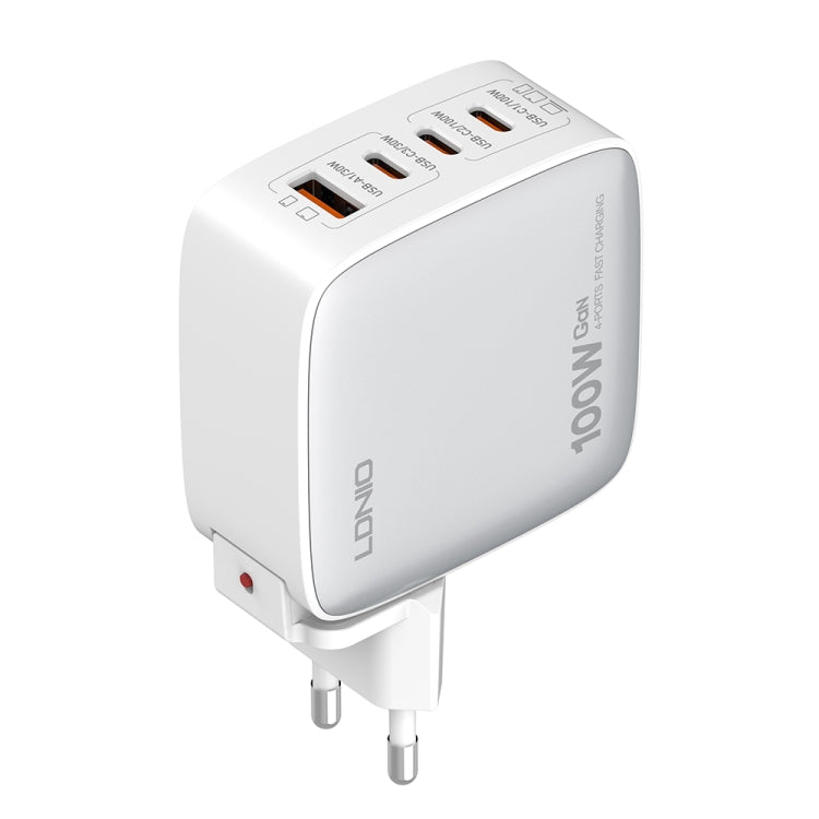 LDNIO Q408 100W GaN USB+3 USB-C / Type-C Interface Charger with 1m 100W USB-C / Type-C to USB-C / Type-C Data Cable, Plug Type:EU Plug(White) - USB Charger by LDNIO | Online Shopping South Africa | PMC Jewellery | Buy Now Pay Later Mobicred