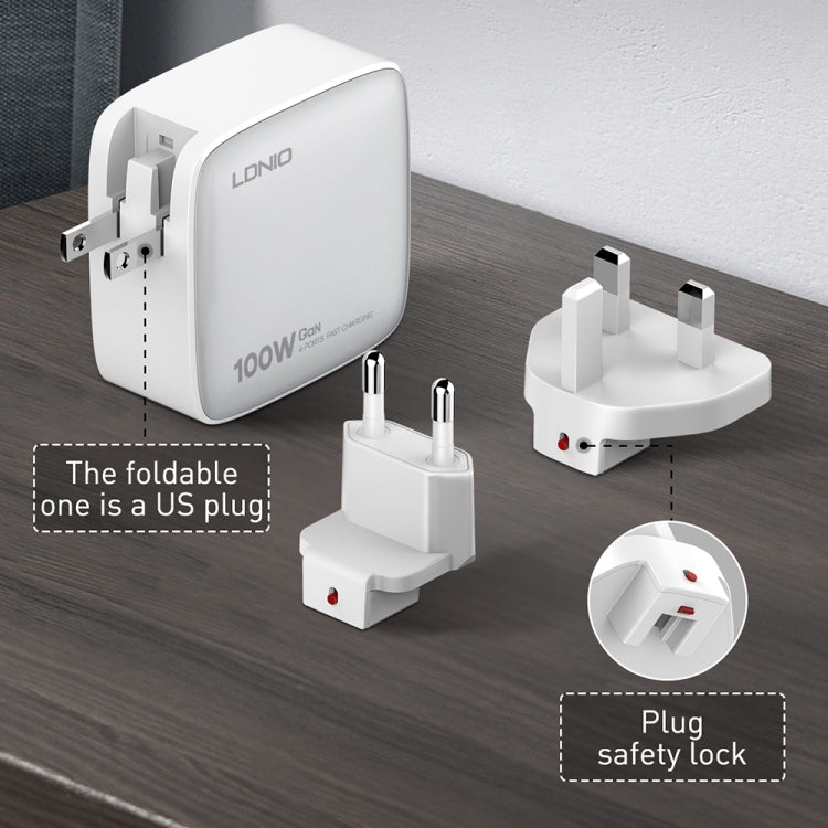LDNIO Q408 100W GaN USB+3 USB-C / Type-C Interface Charger with 1m 100W USB-C / Type-C to USB-C / Type-C Data Cable, Plug Type:UK Plug(White) - free shipping - PMC Jewellery - Order now!