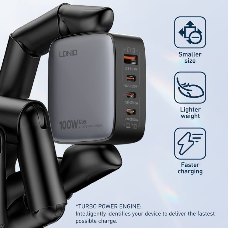 LDNIO Q408 100W GaN USB+3 USB-C / Type-C Interface Charger with 1m 100W USB-C / Type-C to USB-C / Type-C Data Cable, Plug Type:UK Plug(White) - free shipping - PMC Jewellery - Order now!