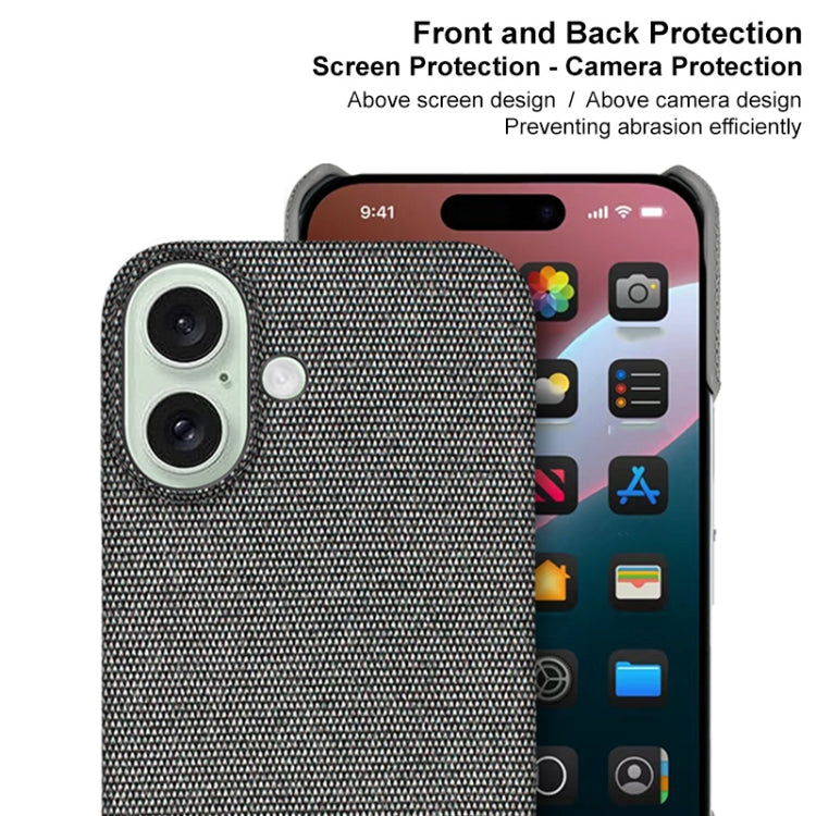 For iPhone 16 imak Ruiyi Series Cloth Texture PU + PC Phone Case(Dark Grey) - iPhone 16 Cases by imak | Online Shopping South Africa | PMC Jewellery | Buy Now Pay Later Mobicred