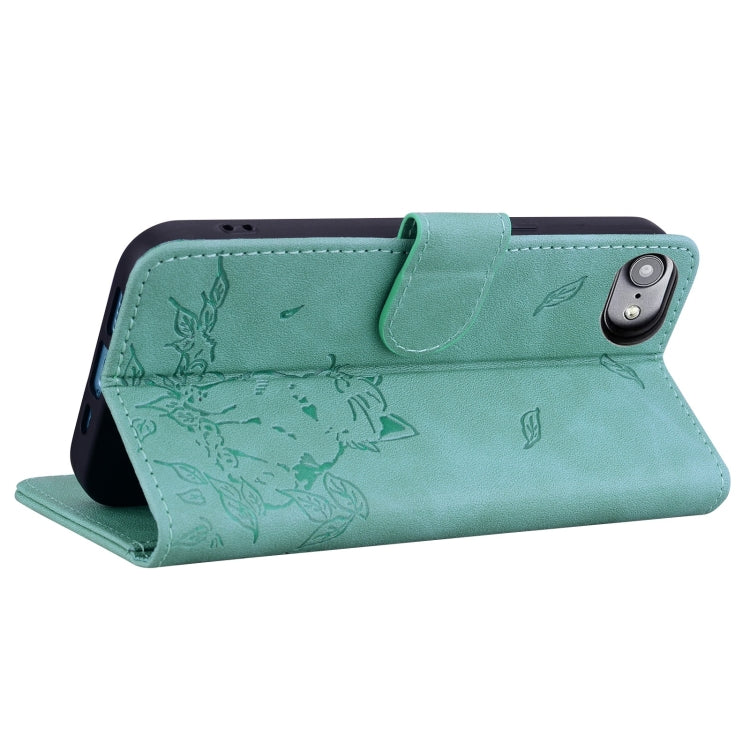For iPhone 16e Cute Cat Embossed Leather Phone Case(Green) - iPhone 16e Cases by PMC TechLife | Online Shopping South Africa | PMC TechLife | Buy Now Pay Later Mobicred
