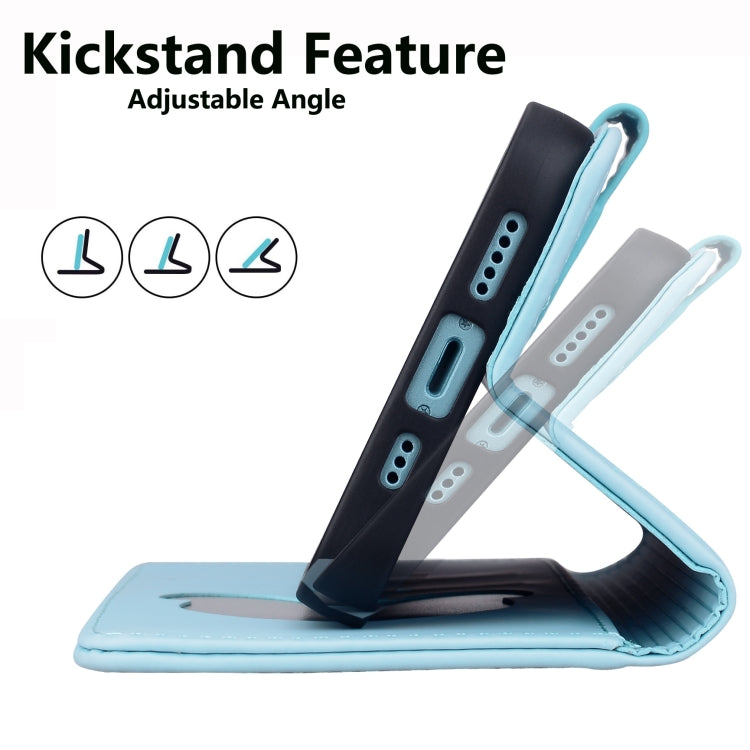 For iPhone 16e Cute Cat Embossed Leather Phone Case(Sky Blue) - iPhone 16e Cases by PMC TechLife | Online Shopping South Africa | PMC TechLife | Buy Now Pay Later Mobicred