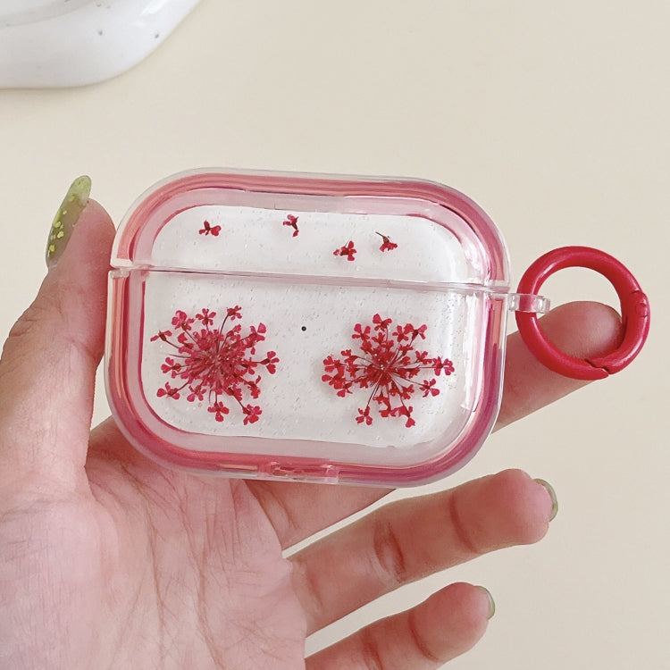 For AirPods Pro Glitter Snowflake Epoxy Dried Flowers Earbuds Box TPU Case(Red) - For AirPods Pro by PMC Jewellery | Online Shopping South Africa | PMC Jewellery | Buy Now Pay Later Mobicred