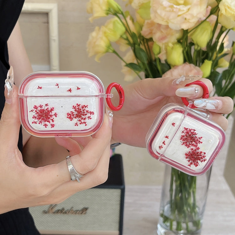 For AirPods Pro Glitter Snowflake Epoxy Dried Flowers Earbuds Box TPU Case(Red) - For AirPods Pro by PMC Jewellery | Online Shopping South Africa | PMC Jewellery | Buy Now Pay Later Mobicred