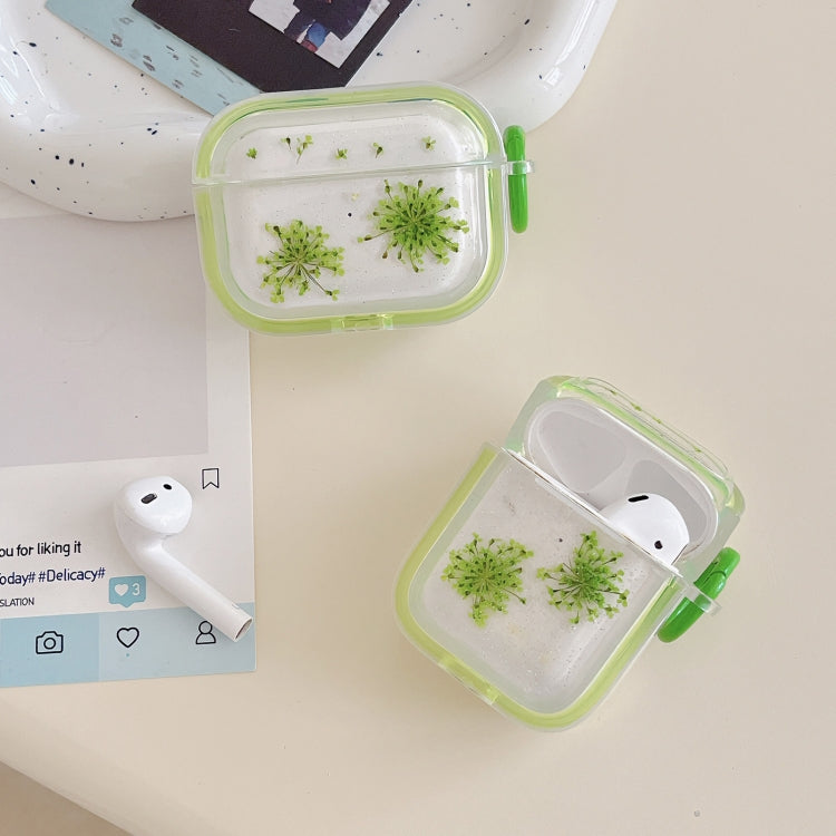 For AirPods Pro 2 Glitter Snowflake Epoxy Dried Flowers Earbuds Box TPU Case(Green) - free shipping - PMC Jewellery - Order now!