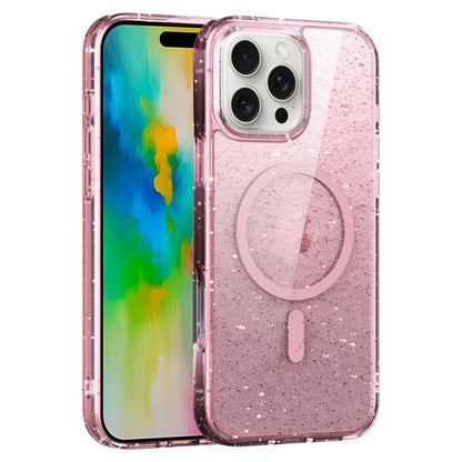 For iPhone 16 Pro Glitter Powder MagSafe Magnetic Phone Case(Transparent Pink) - iPhone 16 Pro Cases by PMC Jewellery | Online Shopping South Africa | PMC Jewellery | Buy Now Pay Later Mobicred