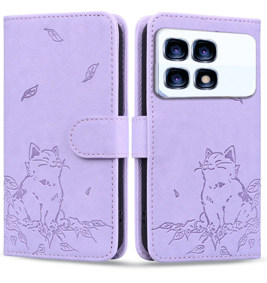 For Redmi K70 Ultra Cute Cat Embossed Leather Phone Case(Purple) - Xiaomi Cases by PMC Jewellery | Online Shopping South Africa | PMC Jewellery | Buy Now Pay Later Mobicred