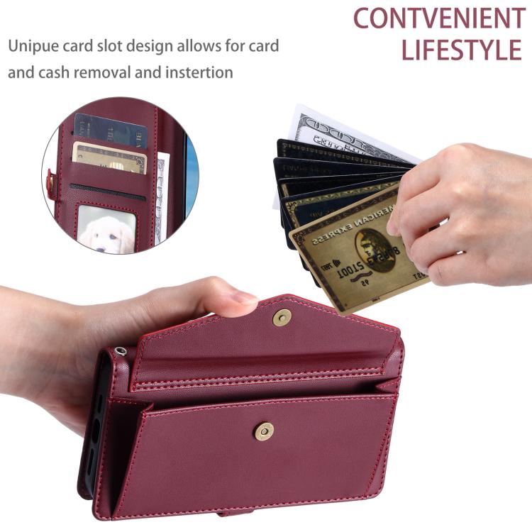 For iPhone 16e Wallet Multi-card Slot Leather Phone Case with Lanyard(Wine Red) - iPhone 16e Cases by PMC TechLife | Online Shopping South Africa | PMC TechLife | Buy Now Pay Later Mobicred
