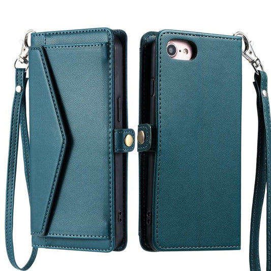 For iPhone 16e Wallet Multi-card Slot Leather Phone Case with Lanyard(Green) - iPhone 16e Cases by PMC Jewellery | Online Shopping South Africa | PMC Jewellery | Buy Now Pay Later Mobicred