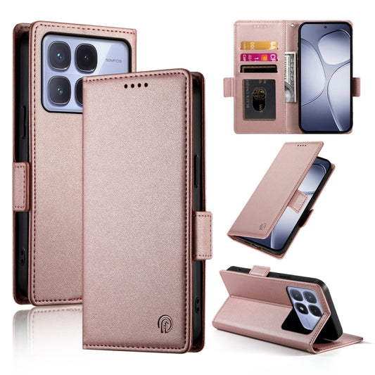 For Redmi K70 Ultra Side Buckle Magnetic Frosted Leather Phone Case(Rose Gold) - Xiaomi Cases by PMC Jewellery | Online Shopping South Africa | PMC Jewellery | Buy Now Pay Later Mobicred